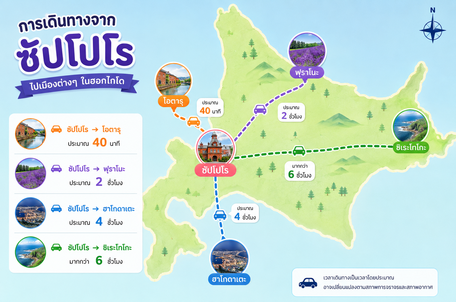 ระยะทางแต่ละเมืองฮอกไกโด