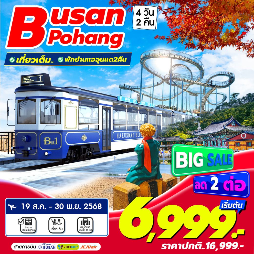ปูซาน-โพฮัง Busan Pohang กินหมูย่างไม่อั้น 4 วัน 2 คืน **เช็คราคาตามวันเดินทางกับแอดมินเท่านั้น**