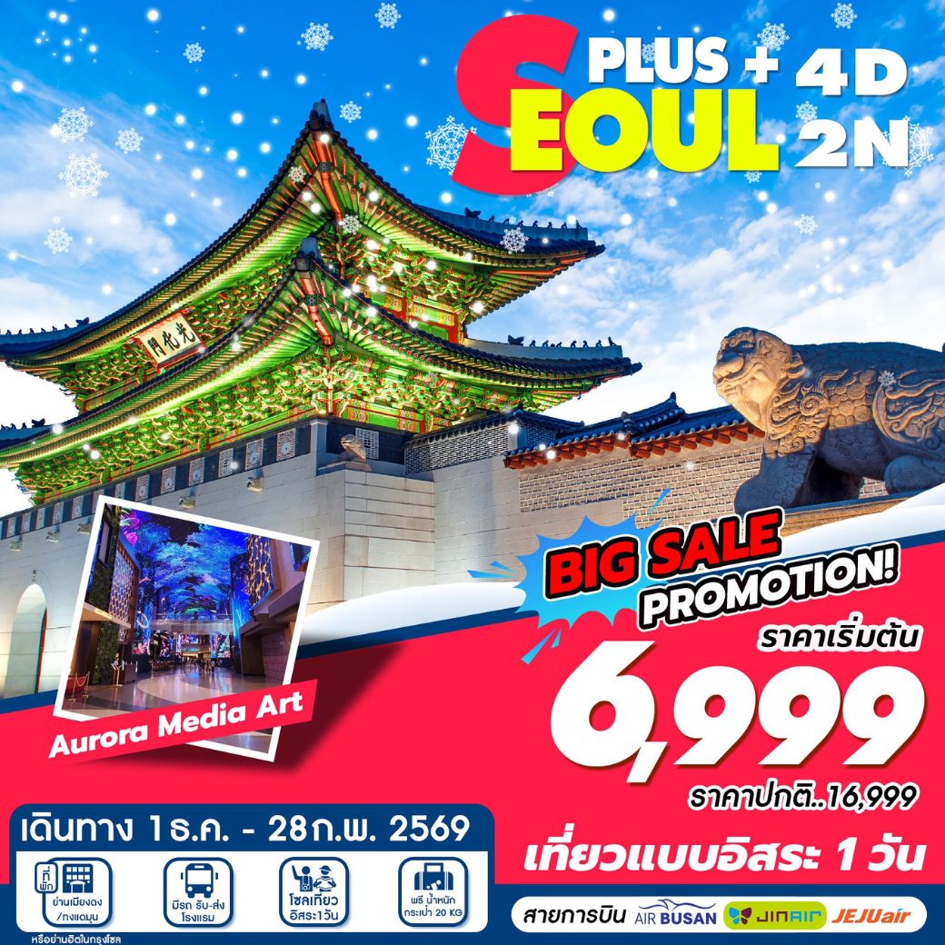 Seoul Plus Winter 4 วัน 2 คืน ฟรีเดย์ 1 วัน **เช็คราคาตามวันเดินทางกับแอดมินเท่านั้น**