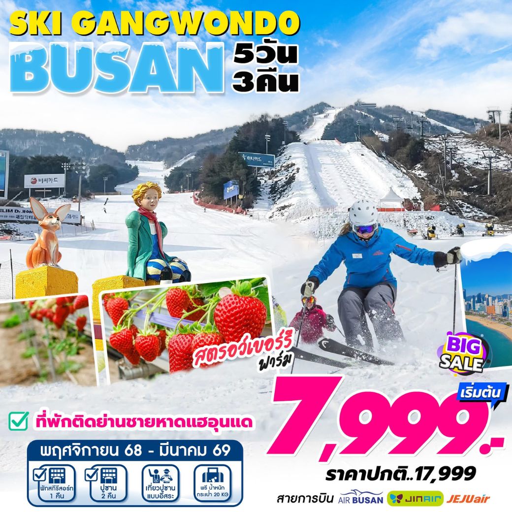 ปูซาน สกี Gangwon Busan Ski Resort 5 วัน 3 คืน **เช็คราคาตามวันเดินทางกับแอดมินเท่านั้น**
