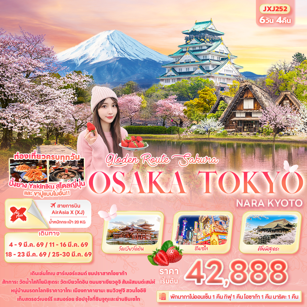 ทัวร์ญี่ปุ่น Golden Route Sakura OSAKA TOKYO KYOTO SHIRAKAWAGO 6วัน 4คืน (XJ)