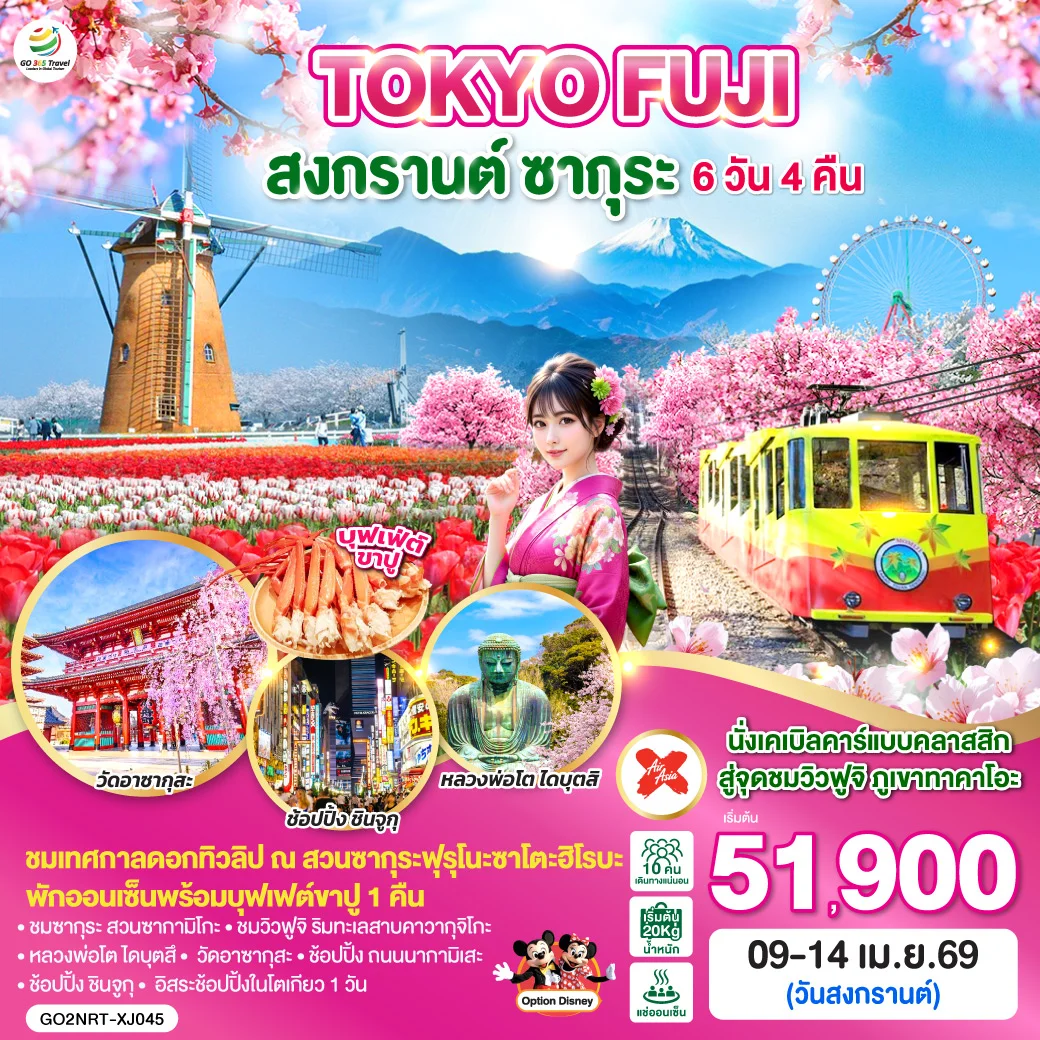 ทัวร์ญี่ปุ่น TOKYO FUJI สงกรานต์ ซากุระ 6วัน 4คืน (XJ)